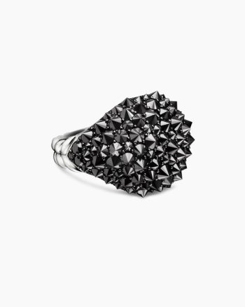 Reverse Set Pavé Signet Ring|18K White Gold with Black Diamonds, 17.5mm