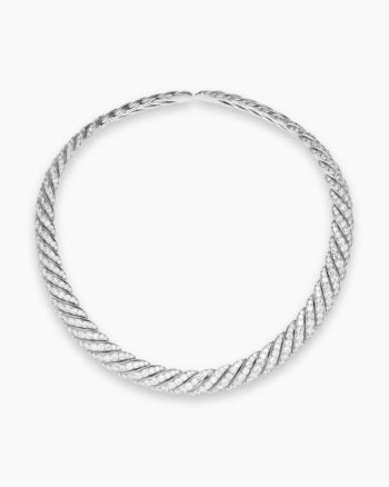 Sculpted Cable Flex Necklace|18K White Gold with Diamonds, 9.5mm