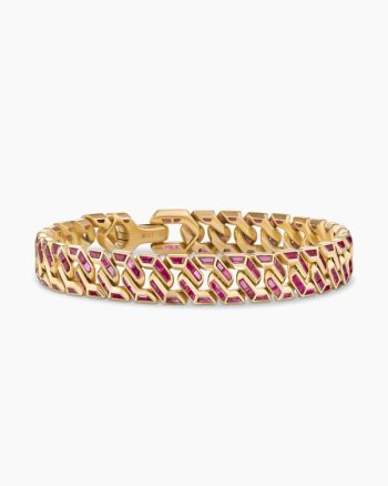 Men's Angular Curb Chain Bracelet|Yellow Gold with Rubies