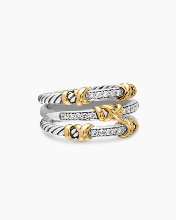 Petite Helena Wrap Three Row Ring|Sterling Silver with 18K Yellow Gold and Diamonds, 12mm