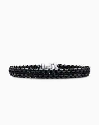 Woven Box Chain Bracelet|Sterling Silver with Black Stainless Steel and Black Nylon, 10mm