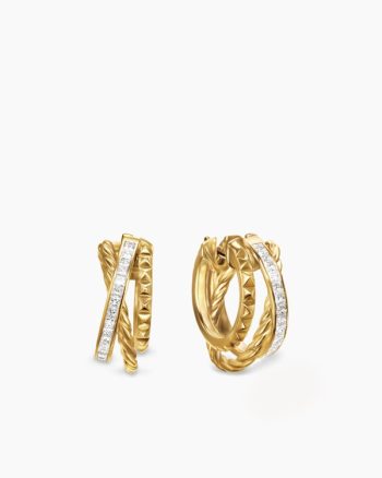 Crossover Trio Multi Row Hoop Earrings|18K Yellow Gold with Diamonds, 18mm