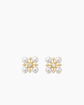 Renaissance® Pearl Stud Earrings|18K Yellow Gold with Pearls and Diamonds, 16.5mm