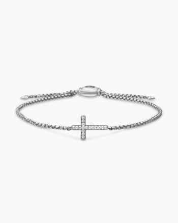 Petite Pavé Cross Chain Bracelet|Sterling Silver with Diamonds, 1.7mm