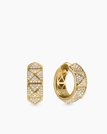Pyramid Hoop Earrings|18K Yellow Gold with Diamonds, 23.9mm