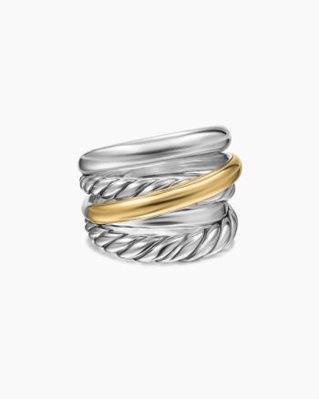 Crossover Five Row Ring|Sterling Silver with 14K Yellow Gold, 17.5mm