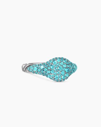 Petite Pavé Pinky Ring|18K White Gold with Paraiba Tourmalines, 7mm