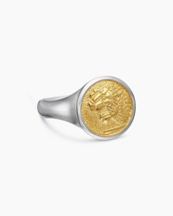 Petrvs® Lion Pinky Ring|Sterling Silver with 18K Yellow Gold, 15mm