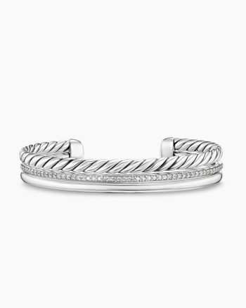 DY Mercer® Three Row Cuff Bracelet|Sterling Silver with Diamonds, 10.4mm