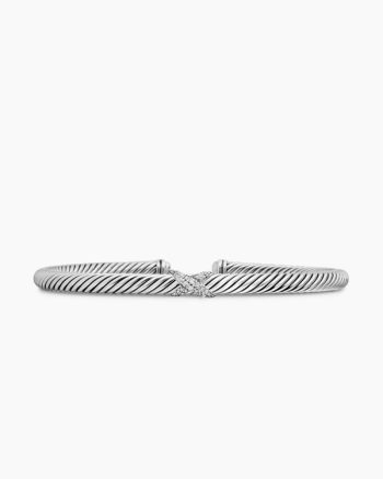 X Classic Cable Station Bracelet|Sterling Silver with Diamonds, 4mm