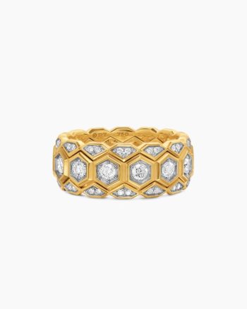 Hex Stack Ring|18K Yellow Gold with Diamonds, 9.3mm