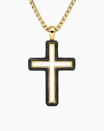 Forged Carbon Cross Pendant|18K Yellow Gold, 37mm