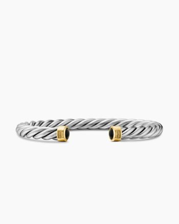 Cable Cuff Bracelet|Sterling Silver with 18K Yellow Gold and Black Onyx, 6mm