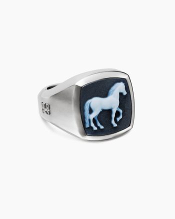Petrvs® Horse Signet Ring|Sterling Silver with Banded Agate, 18.3mm