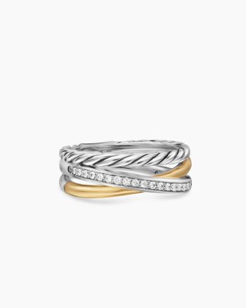 Crossover Three Row Ring|Sterling Silver with 18K Yellow Gold and Diamonds, 7mm