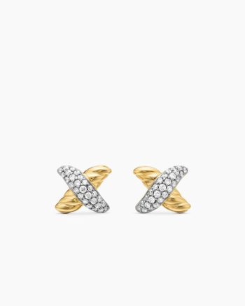 Petite X Stud Earrings|18K Yellow Gold with Diamonds, 8.4mm
