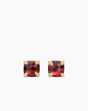 Chatelaine® Stud Earrings|18K Yellow Gold with Garnet and Diamonds, 8mm