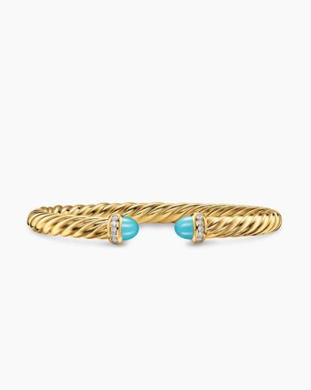 Cablespira® Flex Bracelet|18K Yellow Gold with Turquoise and Diamonds, 6mm