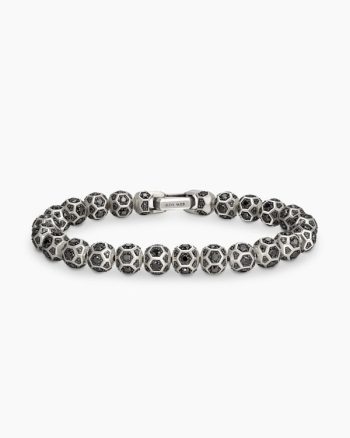 Spiritual Beads Faceted Bracelet|Sterling Silver with Pavé Black Diamonds, 8mm