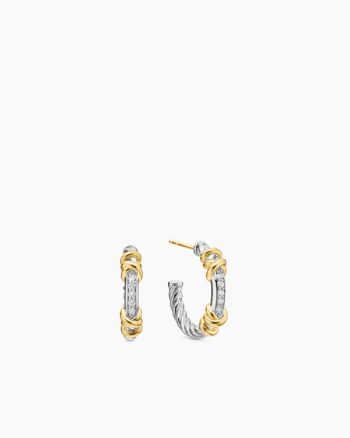 Petite Helena Wrap Hoop Earrings|Sterling Silver with 18K Yellow Gold and Diamonds, 3/4in