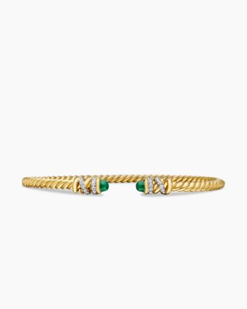 Petite Helena Cablespira® Bracelet|18K Yellow Gold with Emeralds and Diamonds, 3mm