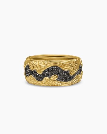 Waves Band Ring|18K Yellow Gold with Black Diamonds, 10.5mm