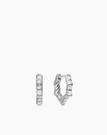 Zig Zag Stax™ Huggie Hoop Earrings|Sterling Silver with Diamonds, 13mm