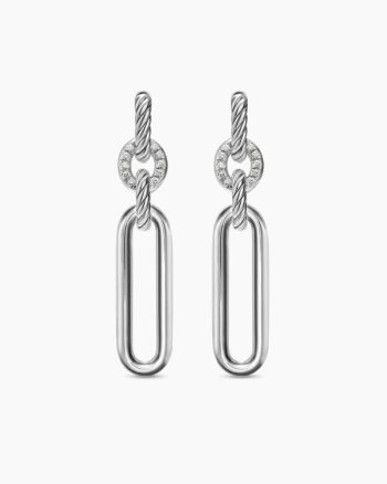 Lexington Double Link Drop Earrings|Sterling Silver with Diamonds, 54mm