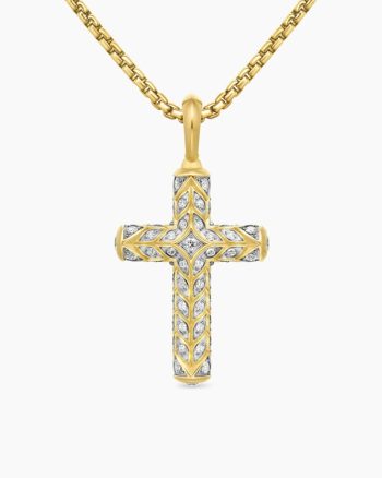 Chevron Cross Pendant|18K Yellow Gold with Diamonds, 36mm
