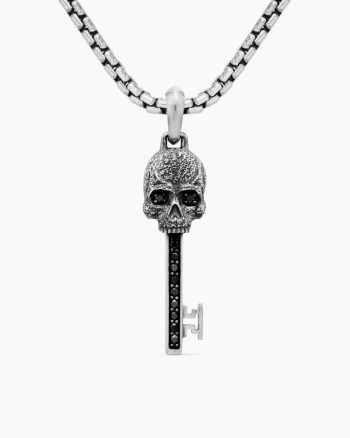 Memento Mori Skull Key Amulet|Sterling Silver with Black Diamonds, 31.7mm