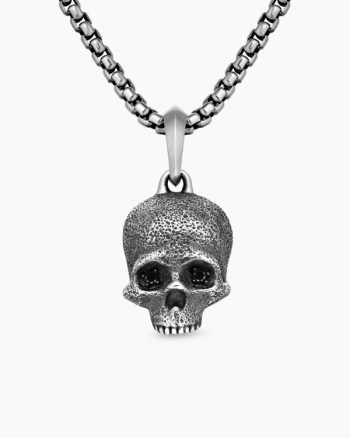 Memento Mori Skull Amulet|Sterling Silver with Black Diamonds, 18mm