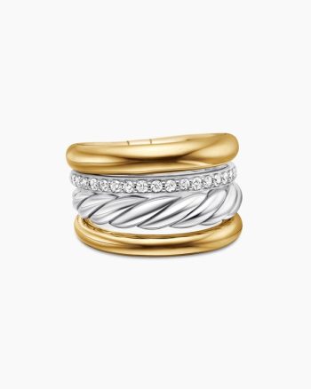 DY Mercer® Four Row Ring|Sterling Silver with 18K Yellow Gold and Diamonds, 13.8mm
