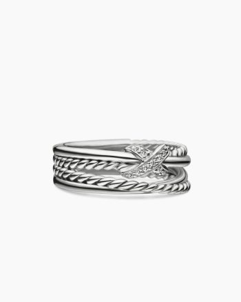 X Crossover Band Ring|Sterling Silver with Diamonds, 6mm