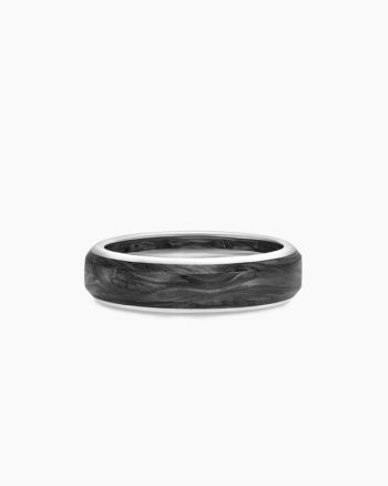 Streamline® Band Ring|18K White Gold with Forged Carbon, 6mm