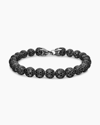 Spiritual Beads Bracelet|Sterling Silver with Pavé Black Diamonds, 8mm