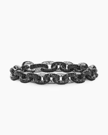 Men's Pavé Oval Link Chain Bracelet|White Gold with Black Diamonds