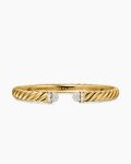 Sculpted Cable Cuff Bracelet|18K Yellow Gold with Pavé Diamond Domes, 6.2mm
