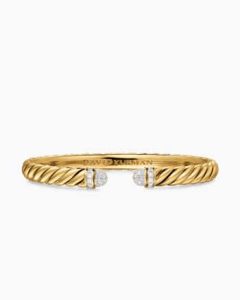 Sculpted Cable Cuff Bracelet|18K Yellow Gold with Pavé Diamond Domes, 6.2mm