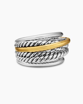 Crossover Ring|Sterling Silver with 14K Yellow Gold, 14.7mm