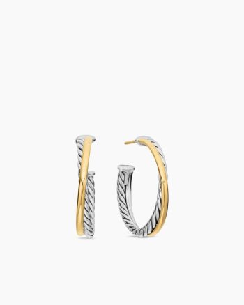 Crossover Hoop Earrings|Sterling Silver with 18K Yellow Gold, 26.5mm