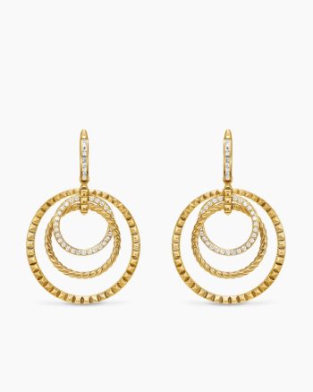 Crossover Trio Drop Earrings|18K Yellow Gold with Diamonds, 35mm