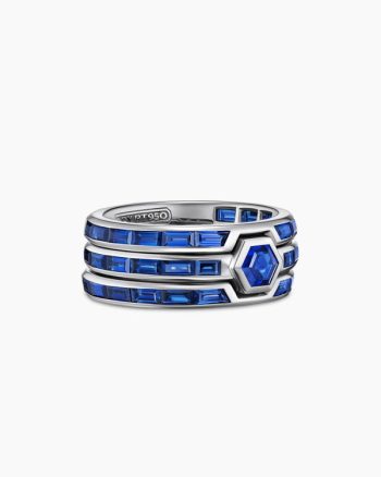 Men's Hex Stack Ring|Platinum with Sapphires