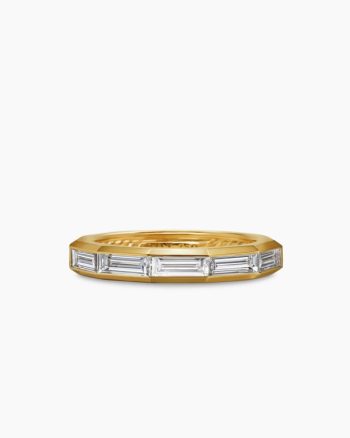 DY Delaunay Band Ring|18K Yellow Gold with Baguette Diamonds, 3.2mm