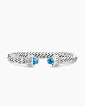 Classic Cable Bracelet|Sterling Silver with Blue Topaz and Diamonds, 7mm