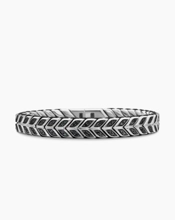 Chevron Woven Bracelet|Sterling Silver with Black Diamonds and Black Nylon, 9mm
