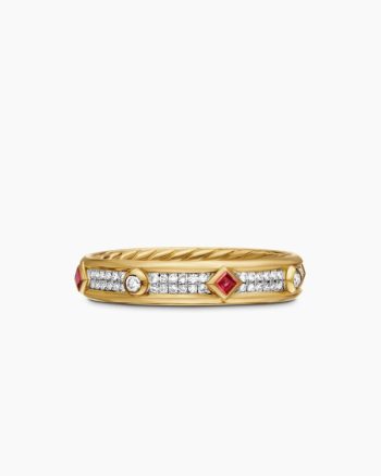 Modern Renaissance® Band Ring|18K Yellow Gold with Diamonds and Rubies, 4mm