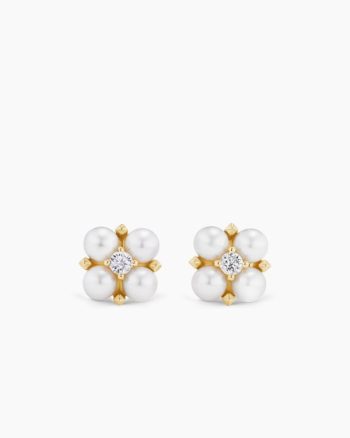 Petite Modern Renaissance® Pearl Stud Earrings|18K Yellow Gold with Pearls and Diamonds, 7.8mm
