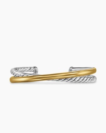 Crossover Two Row Cuff Bracelet|Sterling Silver with 14K Yellow Gold, 10.7mm