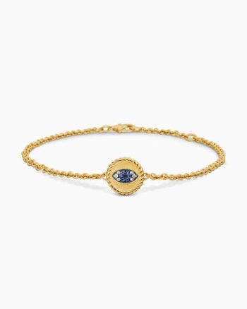 Cable Collectibles® Evil Eye Bracelet|18K Yellow Gold with Pavé Sapphires and Diamonds, 2mm