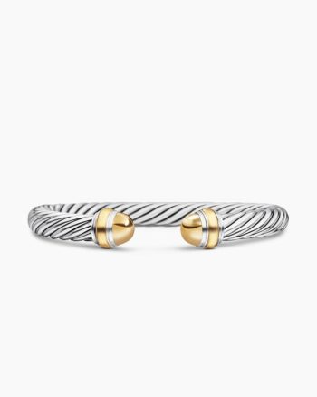 Classic Cable Bracelet|Sterling Silver with 14K Yellow Gold Domes, 7mm